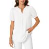 imageLYANER Womens Dressy Casual Summer Tops V Neck Pleated Short Sleeve Blouses Loose Work Tunic ShirtsWhite