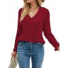 imageLYANER Womens Elegant Lace V Neck Lined Long Sleeve Tunic Blouse Shirt TopBurgundy