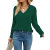 imageLYANER Womens Elegant Lace V Neck Lined Long Sleeve Tunic Blouse Shirt TopDark Green