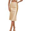 imageLYANER Womens Satin Silk High Waist Side Zipper Up Ruffle Hem Flared Midi SkirtBeige