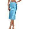 imageLYANER Womens Satin Silk High Waist Side Zipper Up Ruffle Hem Flared Midi SkirtBlue