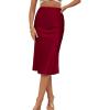 imageLYANER Womens Satin Silk High Waist Side Zipper Up Ruffle Hem Flared Midi SkirtBurgundy