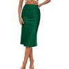 imageLYANER Womens Satin Silk High Waist Side Zipper Up Ruffle Hem Flared Midi SkirtDark Green
