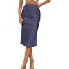 imageLYANER Womens Satin Silk High Waist Side Zipper Up Ruffle Hem Flared Midi SkirtDusty Blue