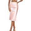 imageLYANER Womens Satin Silk High Waist Side Zipper Up Ruffle Hem Flared Midi SkirtPure Pink