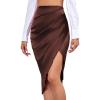 imageLYANER Womens Satin Skily Asymmetrical Split Slit Ruched Hight Waist Bodycon Midi SkirtDusty Brown