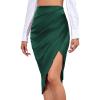 imageLYANER Womens Satin Skily Asymmetrical Split Slit Ruched Hight Waist Bodycon Midi SkirtTurquoise