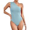 imageLYANER Womens Sexy One Shoulder Ruched Sleeveless Slim Fit Bodysuit Leotard TopLight Blue