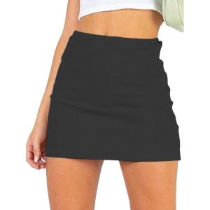 imageLYANER Womens Basic Ribbed Knit Stretchy Elastic Short Mini Pencil Bodycon SkirtBlack
