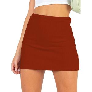 imageLYANER Womens Basic Ribbed Knit Stretchy Elastic Short Mini Pencil Bodycon SkirtCaramel