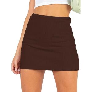 imageLYANER Womens Basic Ribbed Knit Stretchy Elastic Short Mini Pencil Bodycon SkirtDark Drown