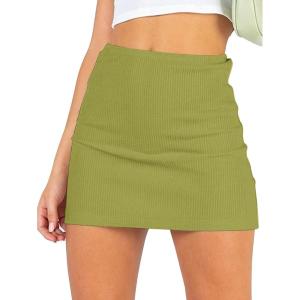 imageLYANER Womens Basic Ribbed Knit Stretchy Elastic Short Mini Pencil Bodycon SkirtKiwi
