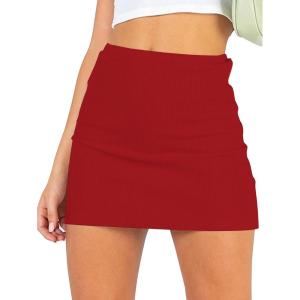 imageLYANER Womens Basic Ribbed Knit Stretchy Elastic Short Mini Pencil Bodycon SkirtRed