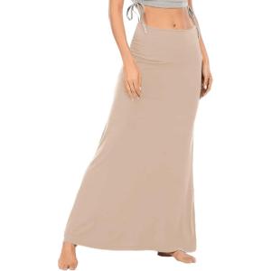 imageLYANER Womens Casual High Waist Solid Flare Long Maxi SkirtBeige