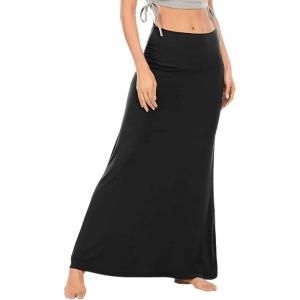 imageLYANER Womens Casual High Waist Solid Flare Long Maxi SkirtBlack