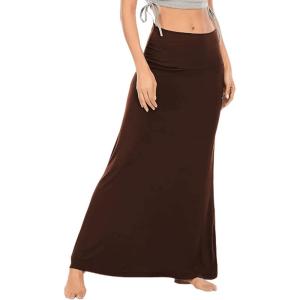 imageLYANER Womens Casual High Waist Solid Flare Long Maxi SkirtBrown