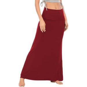 imageLYANER Womens Casual High Waist Solid Flare Long Maxi SkirtBurgundy