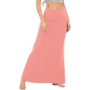 imageLYANER Womens Casual High Waist Solid Flare Long Maxi SkirtCoral Pink