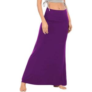 imageLYANER Womens Casual High Waist Solid Flare Long Maxi SkirtDark Purple