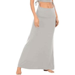 imageLYANER Womens Casual High Waist Solid Flare Long Maxi SkirtGray