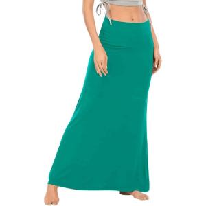 imageLYANER Womens Casual High Waist Solid Flare Long Maxi SkirtLake Green