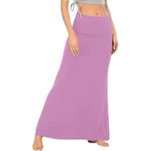 imageLYANER Womens Casual High Waist Solid Flare Long Maxi SkirtLight Purple