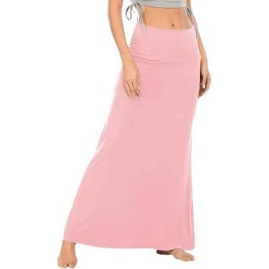 imageLYANER Womens Casual High Waist Solid Flare Long Maxi SkirtPink