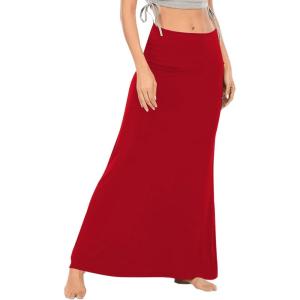 imageLYANER Womens Casual High Waist Solid Flare Long Maxi SkirtRed