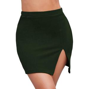 imageLYANER Womens Sexy Slit Slit Hem Stretchy Waist Bodycon Short SkirtsDark Green