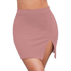 imageLYANER Womens Sexy Slit Slit Hem Stretchy Waist Bodycon Short SkirtsDusty Pink