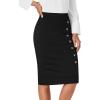 imageLYANER Womens Basic Stretch High Waist Pencil Bodycon Button Knee Length Straight Office Midi SkirtBlack