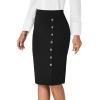 imageLYANER Womens Basic Stretch High Waist Pencil Bodycon Button Knee Length Straight Office Midi SkirtBlack