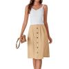imageLYANER Womens Button Front Hight Waist Aline Loose Midi Skirt with Side PocketBeige