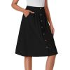 imageLYANER Womens Button Front Hight Waist Aline Loose Midi Skirt with Side PocketSolid Black