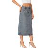 imageLYANER Womens Casual High Waist Jean Skirt Back Slit Midi Denim Skirt with PocketsBlue