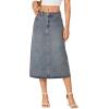 imageLYANER Womens Casual High Waist Jean Skirt Back Slit Midi Denim Skirt with PocketsBlue