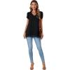 imageLYANER Womens Casual V Neck Lace Hem Short Sleeve Flowy Blouse Tunic TShirt Tee TopBlack