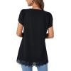 imageLYANER Womens Casual V Neck Lace Hem Short Sleeve Flowy Blouse Tunic TShirt Tee TopBlack