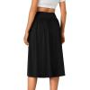 imageLYANER Womens Elastic High Waist Knee Length Aline Hem Basic Casual Midi Skirt with PocketsBlack
