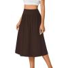 imageLYANER Womens Elastic High Waist Knee Length Aline Hem Basic Casual Midi Skirt with PocketsBrown
