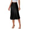 imageLYANER Womens Elegant Satin Silky Skirt High Waist Flared Zipper A Line Midi SkirtsBlack