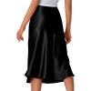 imageLYANER Womens Elegant Satin Silky Skirt High Waist Flared Zipper A Line Midi SkirtsBlack