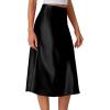 imageLYANER Womens Elegant Satin Silky Skirt High Waist Flared Zipper A Line Midi SkirtsBlack