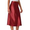 imageLYANER Womens Elegant Satin Silky Skirt High Waist Flared Zipper A Line Midi SkirtsBurgundy