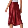imageLYANER Womens Elegant Satin Silky Skirt High Waist Flared Zipper A Line Midi SkirtsBurgundy