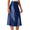 imageLYANER Womens Elegant Satin Silky Skirt High Waist Flared Zipper A Line Midi SkirtsDark Blue