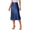 imageLYANER Womens Elegant Satin Silky Skirt High Waist Flared Zipper A Line Midi SkirtsDark Blue