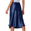 imageLYANER Womens Elegant Satin Silky Skirt High Waist Flared Zipper A Line Midi SkirtsDark Blue