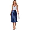 imageLYANER Womens Elegant Satin Silky Skirt High Waist Flared Zipper A Line Midi SkirtsDark Blue