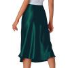imageLYANER Womens Elegant Satin Silky Skirt High Waist Flared Zipper A Line Midi SkirtsDark Green